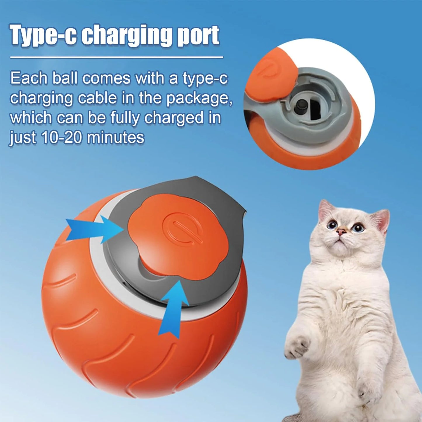Jouet pour Chat Speedy Tail, Jouet Interactif pour Chats d'Intérieur, Balle de Jeu pour Chat, Jouet Interactif en Forme de Balle, Réglable sur Deux Vitesses, Rechargeable par USB
