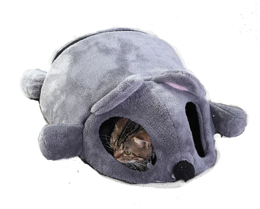 Maison Douillette pour Chat avec Design de Souris Cartoon pour l'Hiver